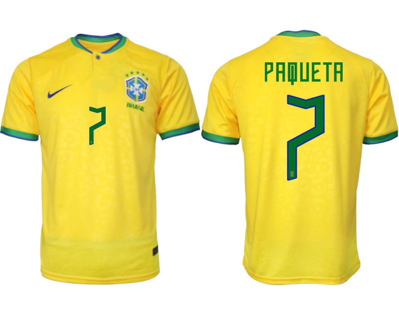 Men 2022 World Cup National Team Brazil home aaa version yellow 7 Soccer Jersey